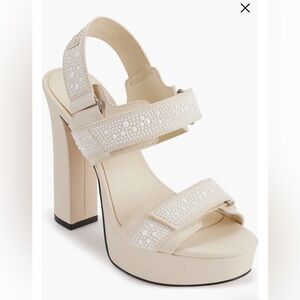 Karl Lagerfeld Alessia Pearl embellished ivory white platform heels sandals 10